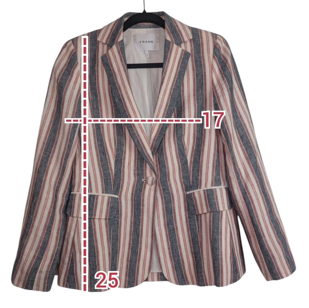 Frame Linen Denim Red and Blue Striped Blazer - Picture 2 of 10